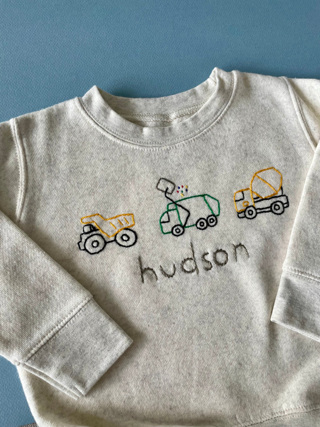 Cream Sweatshirt with Truck Trio + custom name