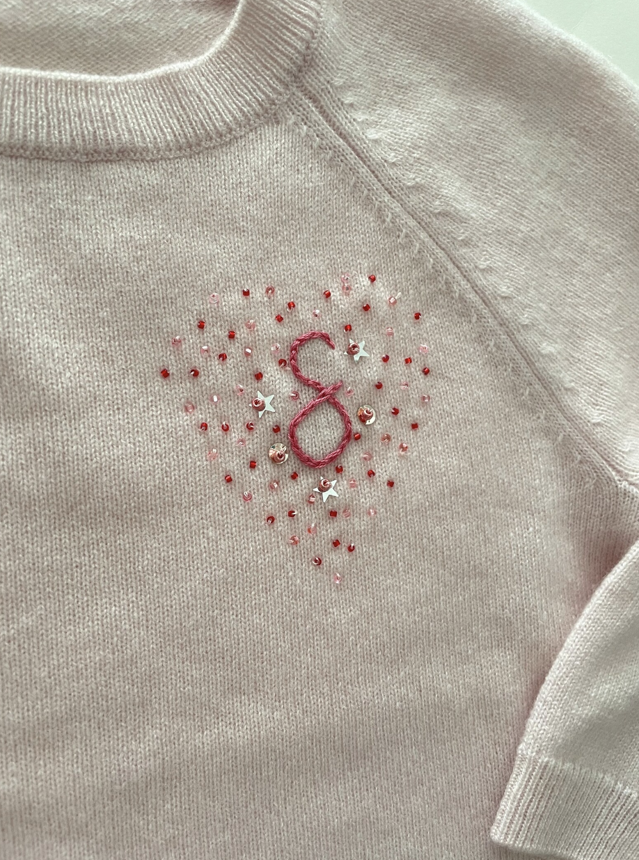Heart Shaped Sequin Initial with Personalized Hand Embroidered