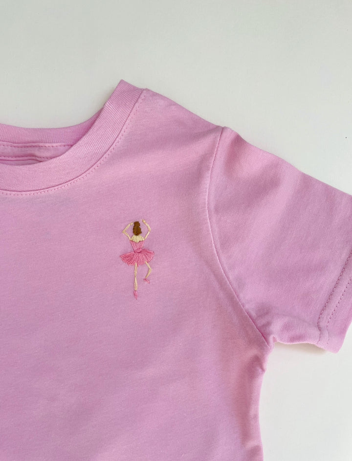 Pink Ballerina Tee - Hand Embroidered
