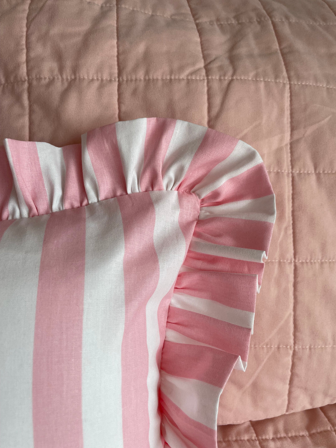 Pink and White Stripe pillow with Personalized name - hand embroidered