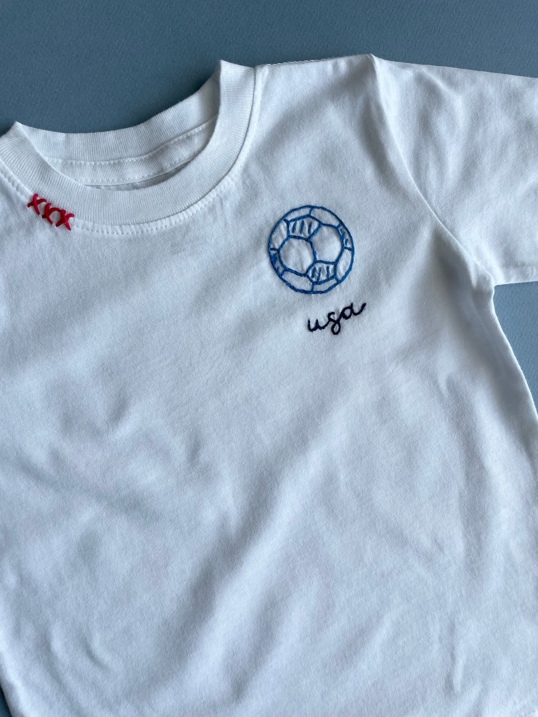 USA Soccer Ball T Shirt - Hand Embroidered