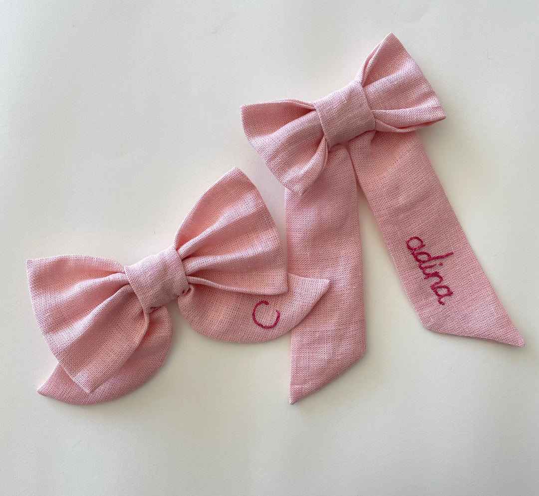 Pink Linen Bow with name or initial