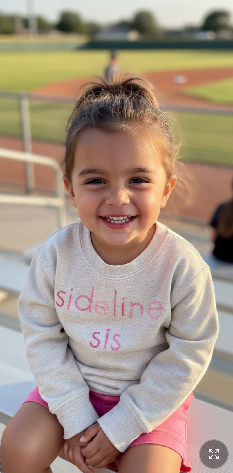 Sideline Sis Cream Sweatshirt hand embroidered in ombre pink thread