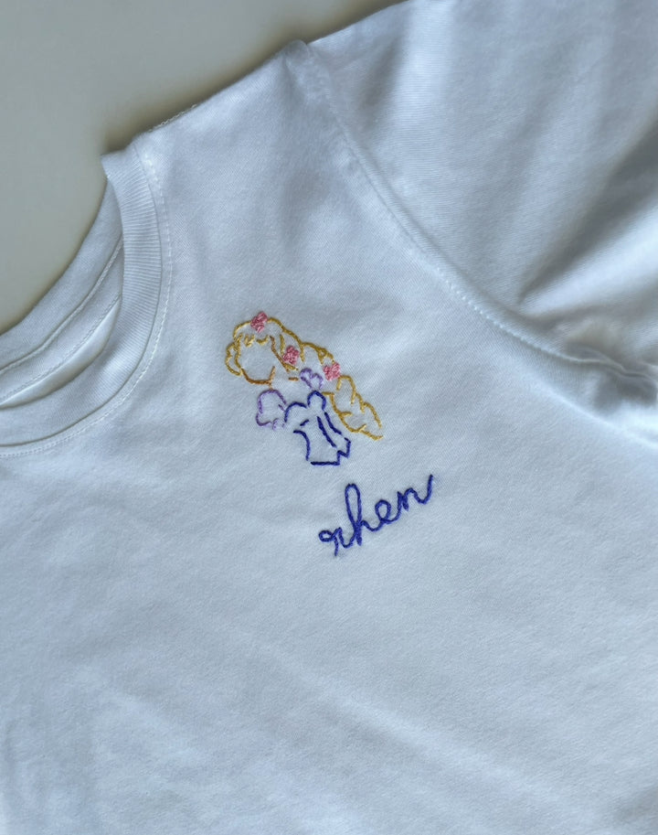 Princess Custom Name Handmade Embroidery -  T-Shirt