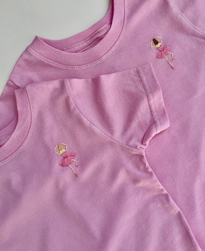 Pink Ballerina Tee - Hand Embroidered