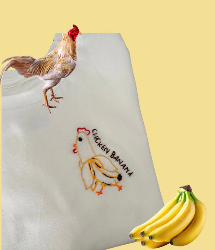 Chicken Banana 🍌🐓Hand Embroidered T Shirt