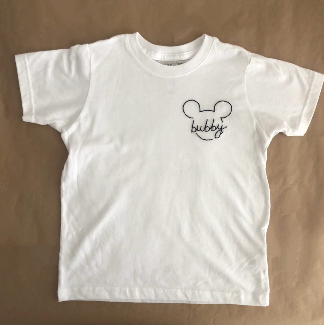 Minnie & Mickey Mouse Custom Name Handmade Embroidery -  T-Shirt