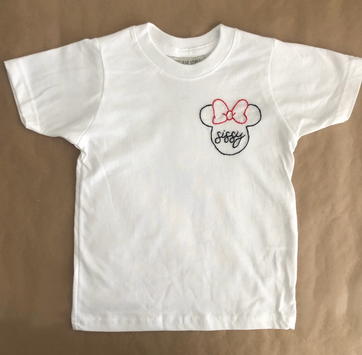 Minnie & Mickey Mouse Custom Name Handmade Embroidery -  T-Shirt