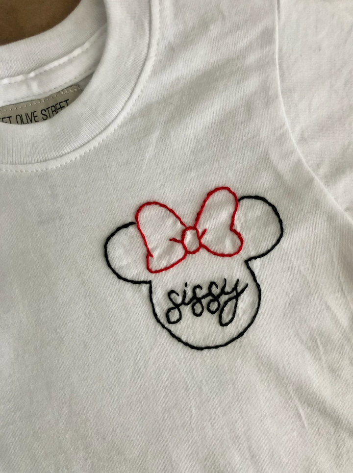 Minnie & Mickey Mouse Custom Name Handmade Embroidery -  T-Shirt