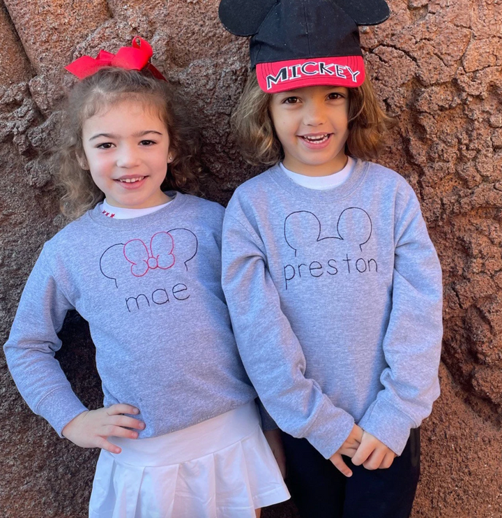 Mickey and Minnie Mouse Custom Name Hand Embroidered  - Sweatshirt