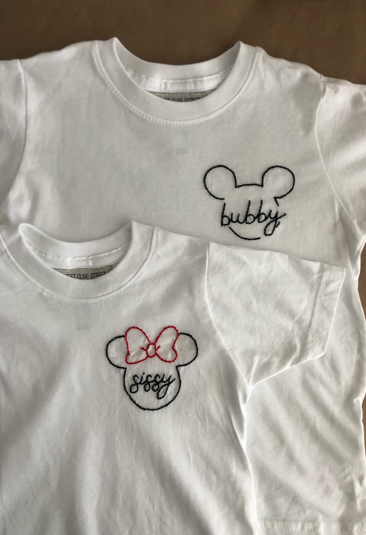 Mickey and Minnie Mouse Custom Name Hand Embroidered  - White Sweatshirt