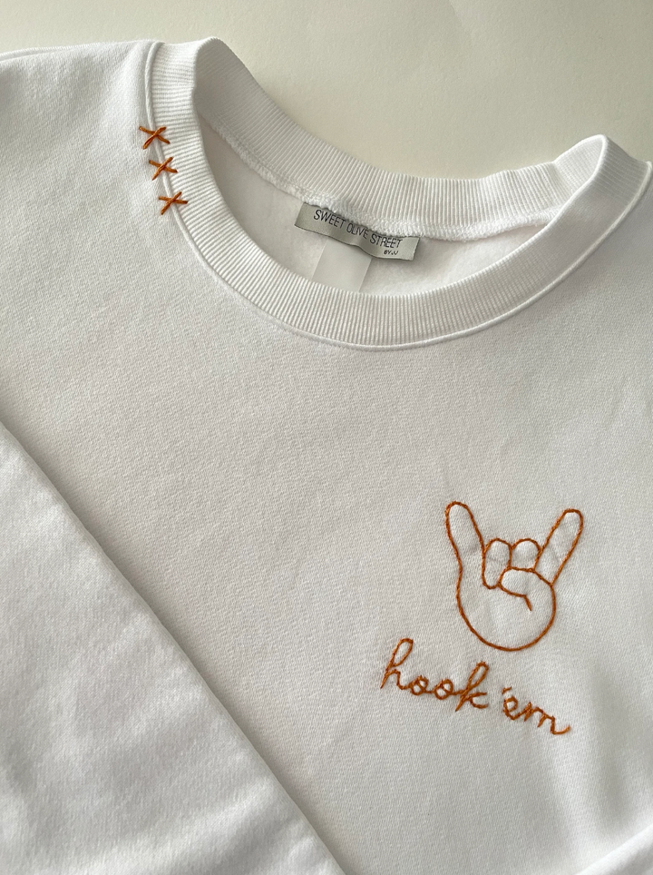 Hook 'Em hand Texas Longhorns Hand Embroidered  -  Sweatshirt