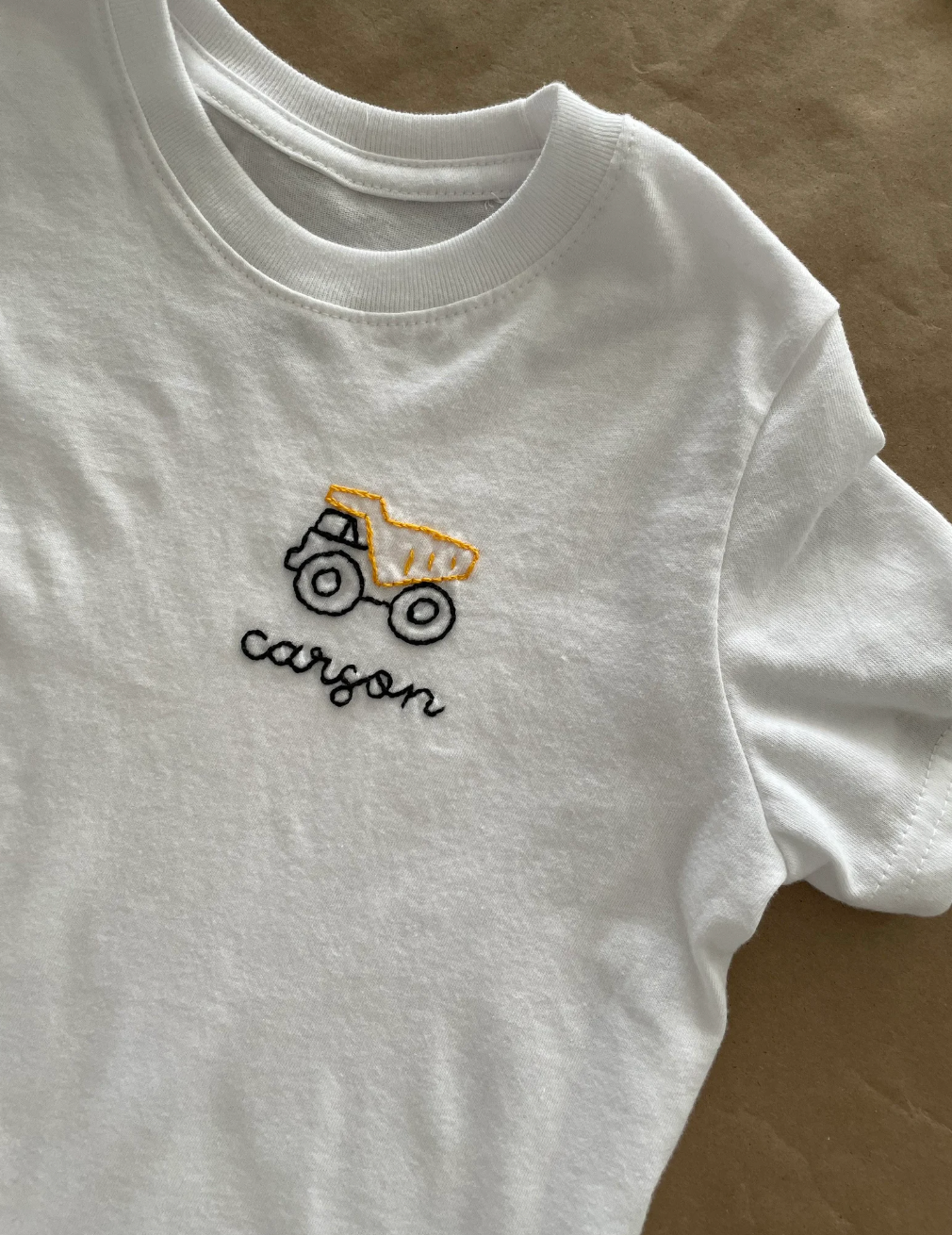 Construction Dump Truck and Name Custom Handmade Embroidery - T-Shirt