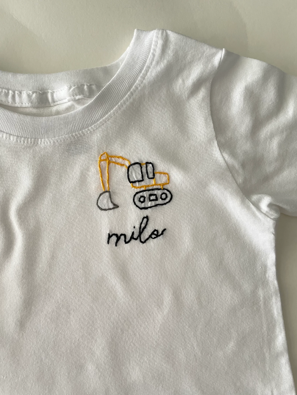 Excavator Construction Truck and Name Custom Handmade Embroidery - T-Shirt