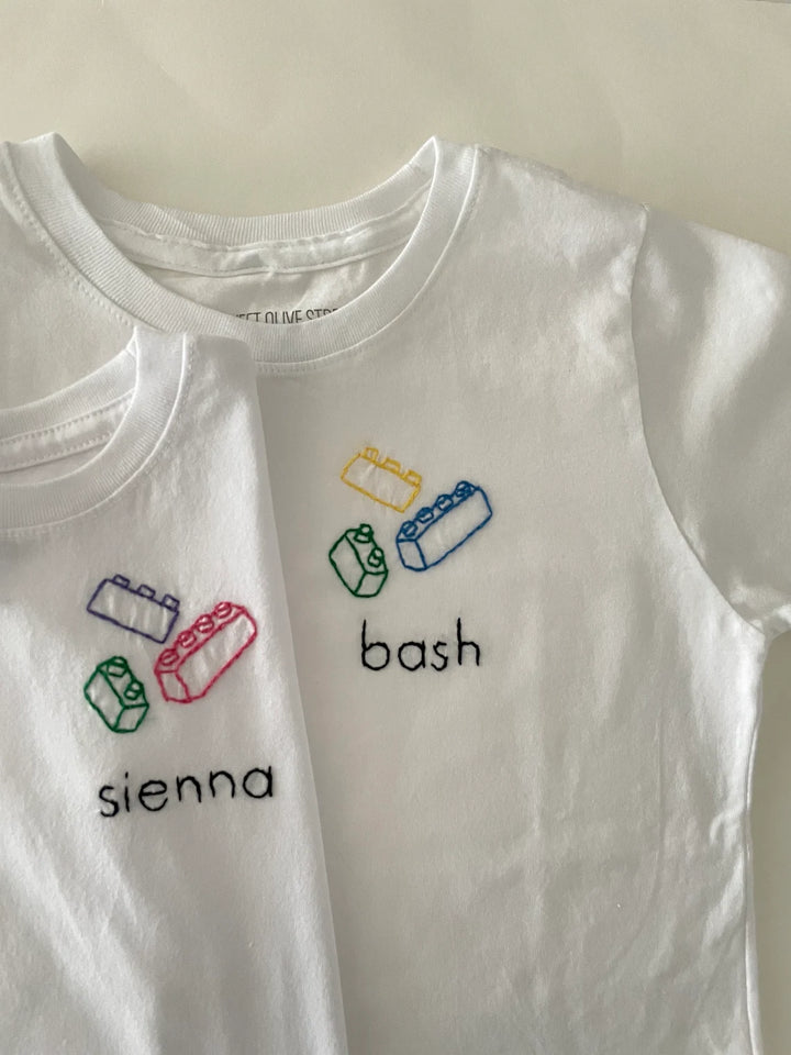 Hand Embroidered Building Block T-Shirt