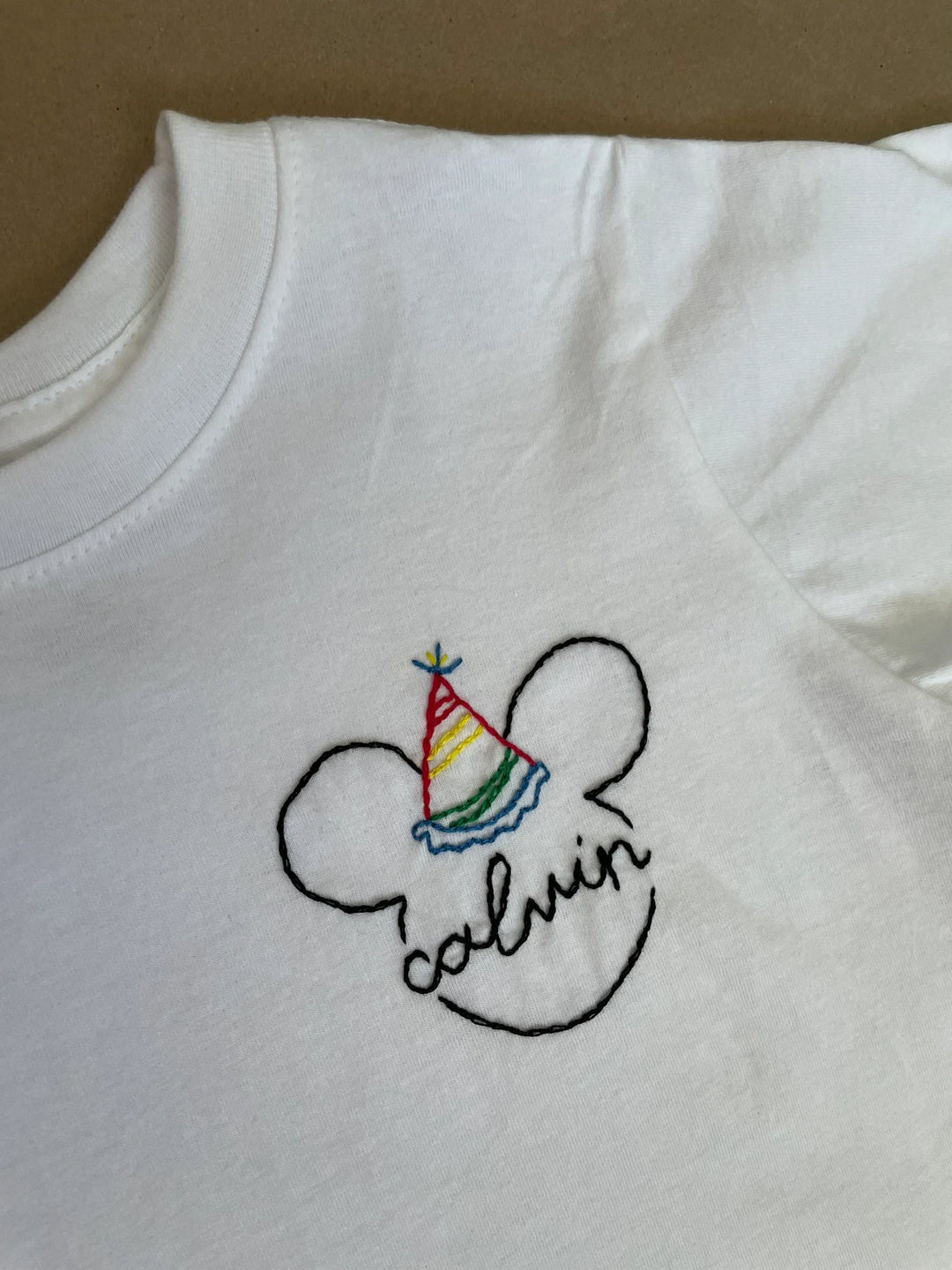 Happy Birthday Minnie & Mickey Mouse Custom Name Handmade Embroidery -  T-Shirt