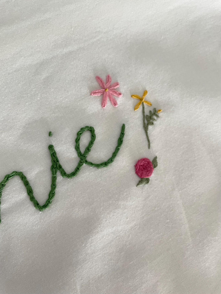 Floral Ruffle Pillowcase with personalized name- Hand Embroidered