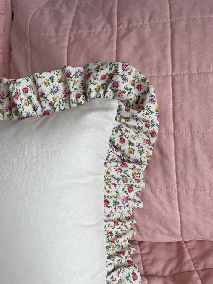 Floral Ruffle Pillowcase with personalized name- Hand Embroidered