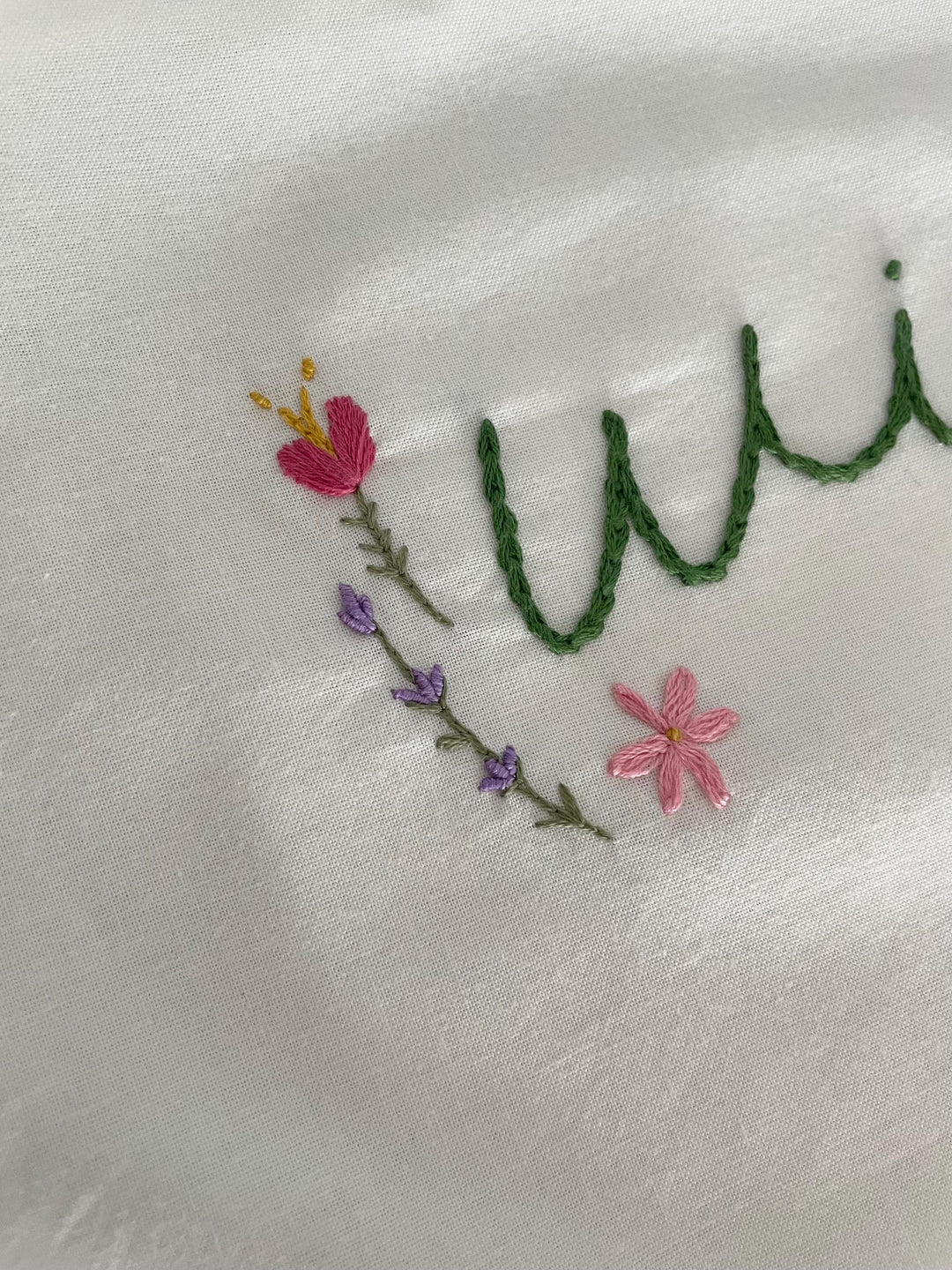 Floral Ruffle Pillowcase with personalized name- Hand Embroidered