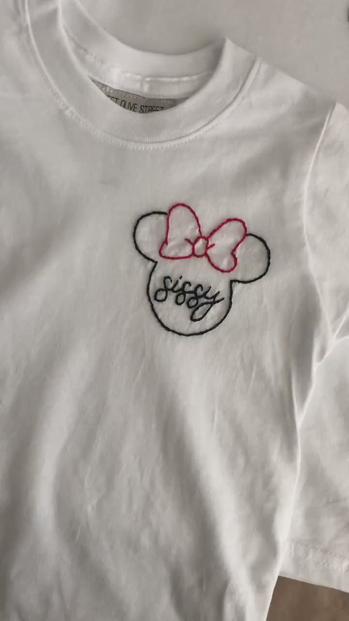 Minnie & Mickey Mouse Custom Name Handmade Embroidery -  T-Shirt